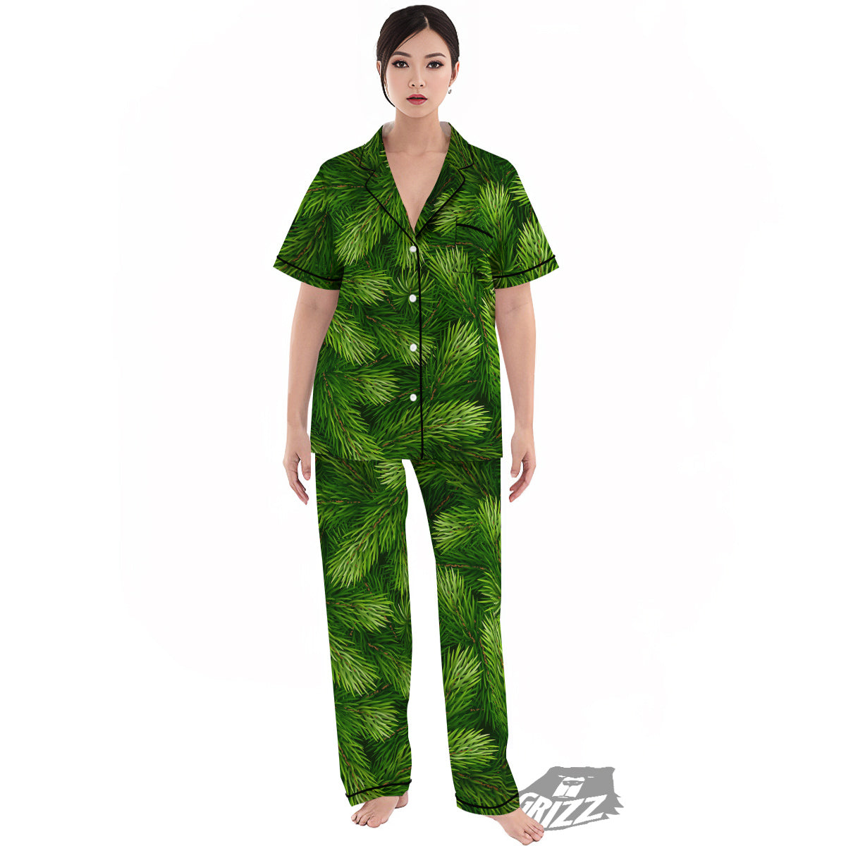 Branches Christmas Tree Print Women's Pajamas Set-grizzshop