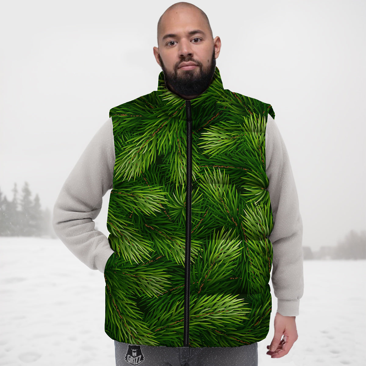 Branches Christmas Tree Print Down Vest