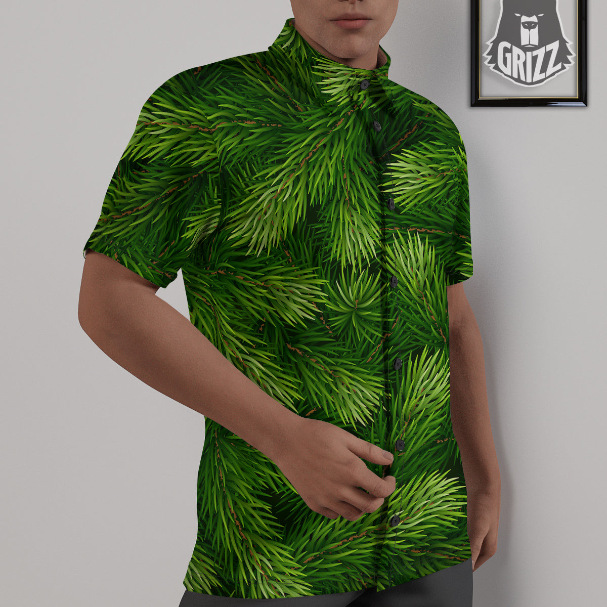 Branches Christmas Tree Print Untucked Shirts-grizzshop