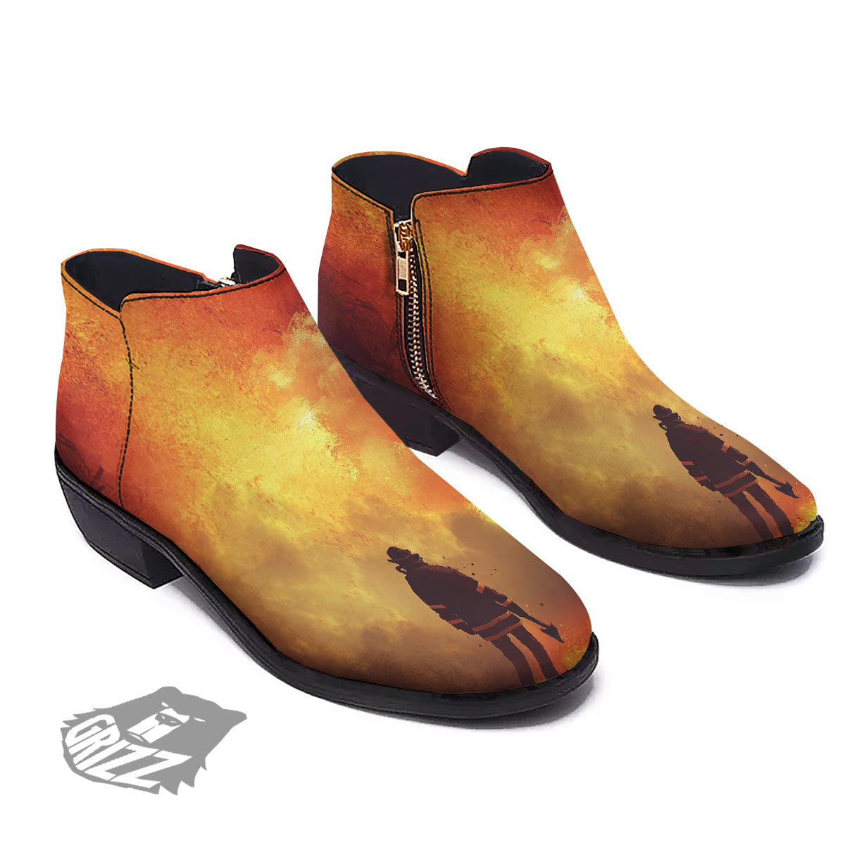 Brave Firefighter In The Fire Print Ankle Boots-grizzshop