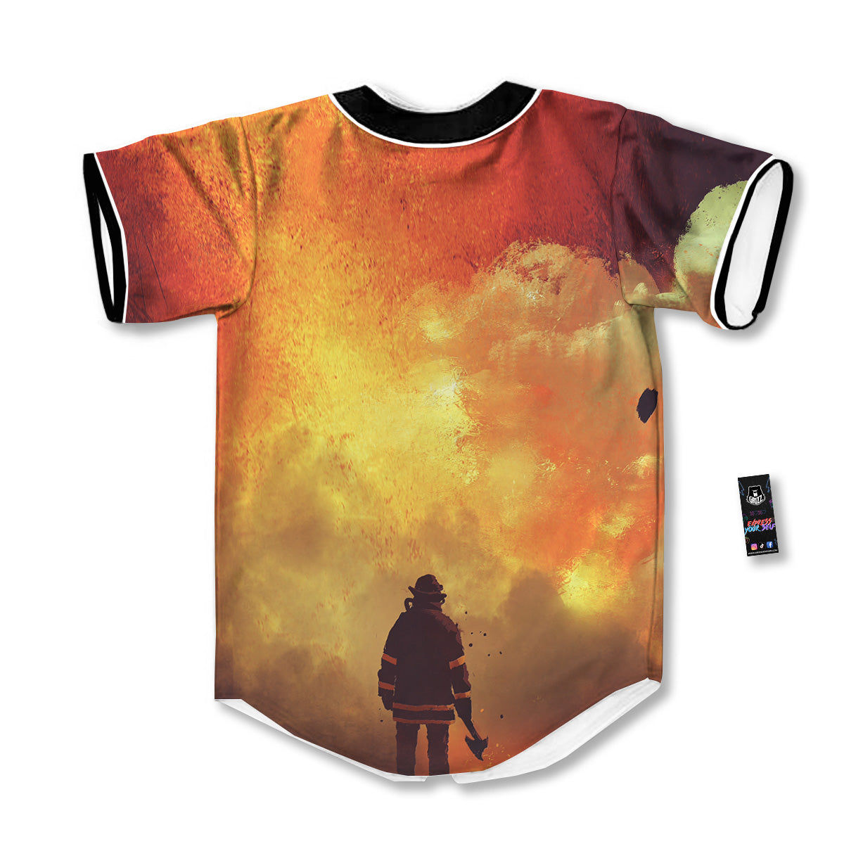 Brave Firefighter In The Fire Print Baseball Jersey-grizzshop