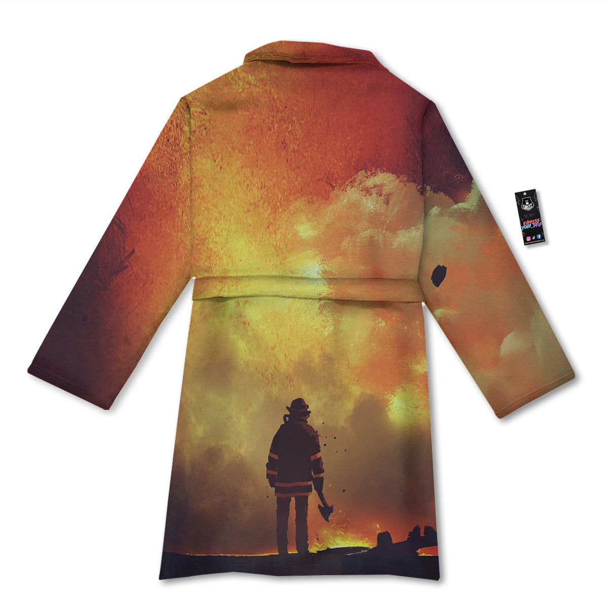 Brave Firefighter In The Fire Print Bathrobe-grizzshop