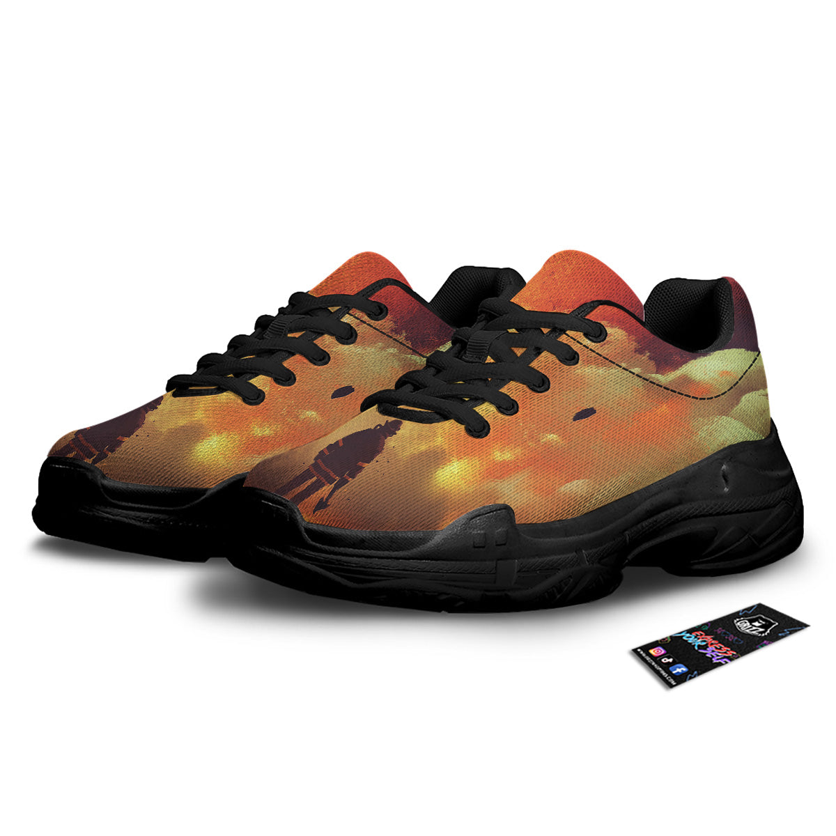 Brave Firefighter In The Fire Print Black Chunky Shoes-grizzshop