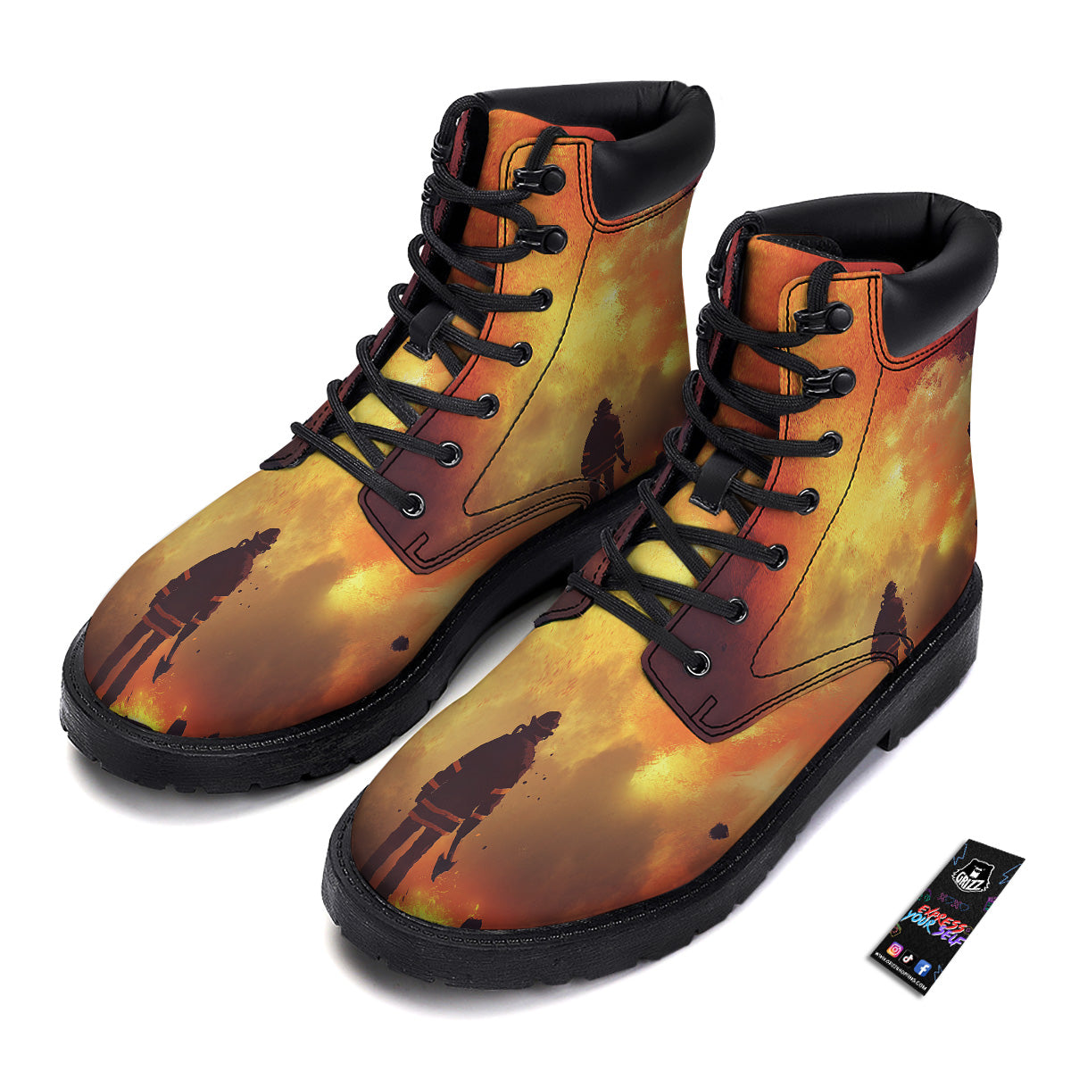 Brave Firefighter In The Fire Print Boots-grizzshop