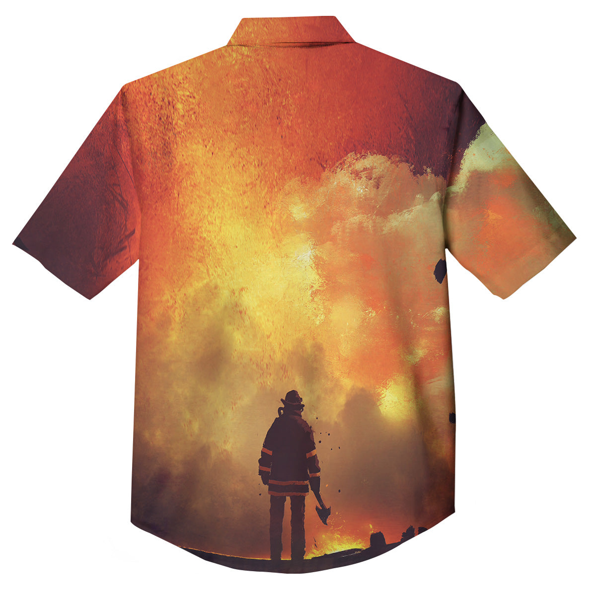 Brave Firefighter In The Fire Print Button Up Shirt-grizzshop