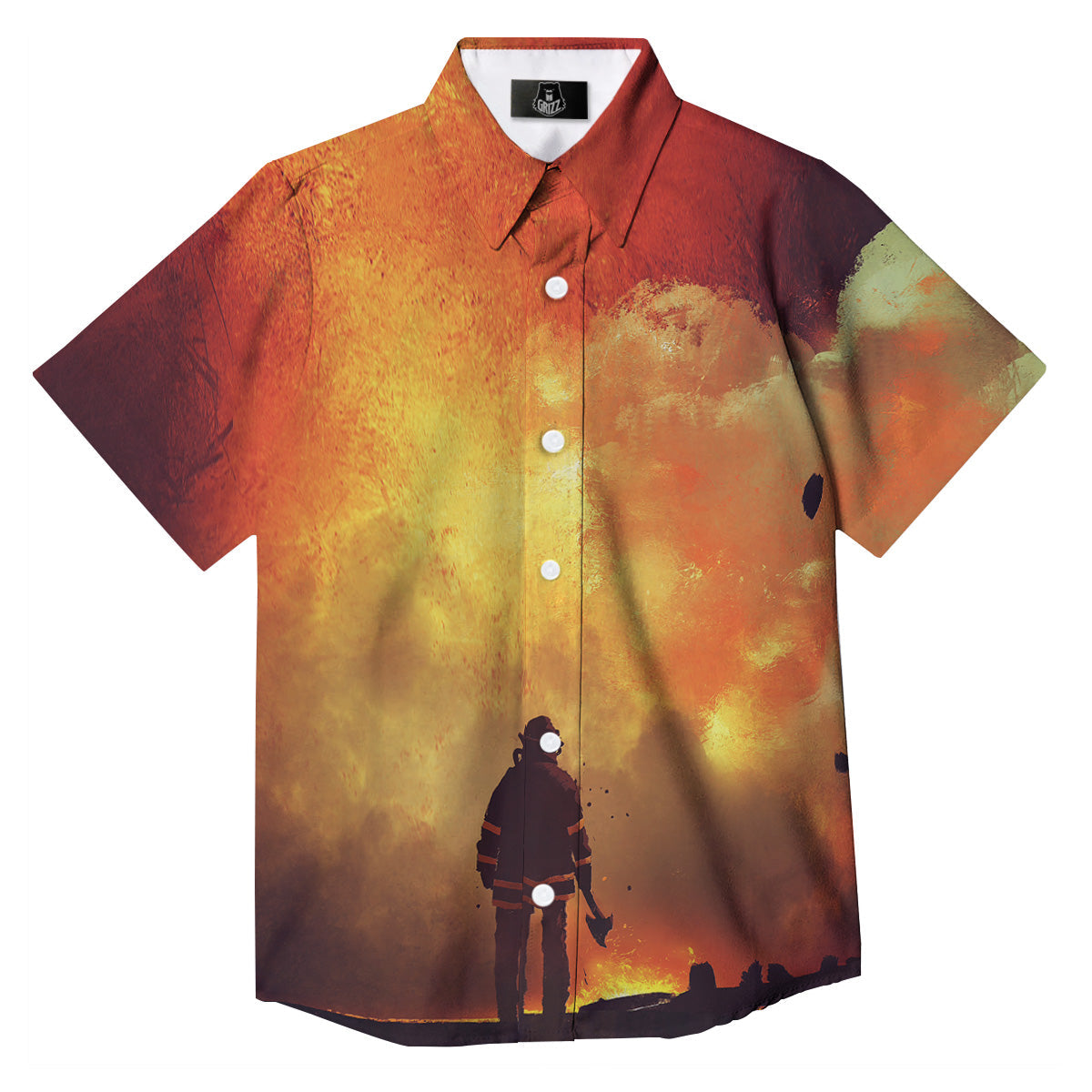 Brave Firefighter In The Fire Print Button Up Shirt-grizzshop
