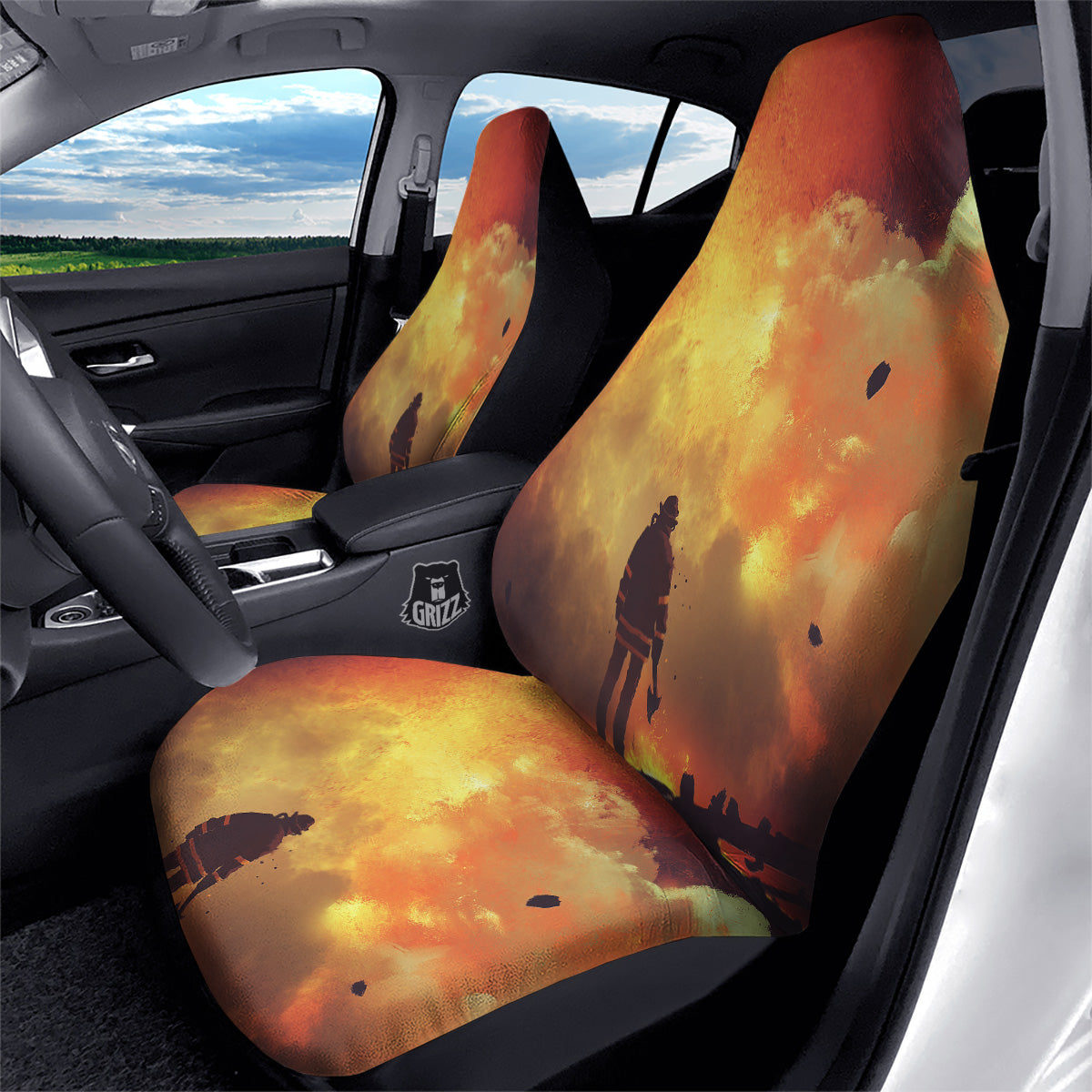 Brave Firefighter In The Fire Print Car Seat Covers-grizzshop