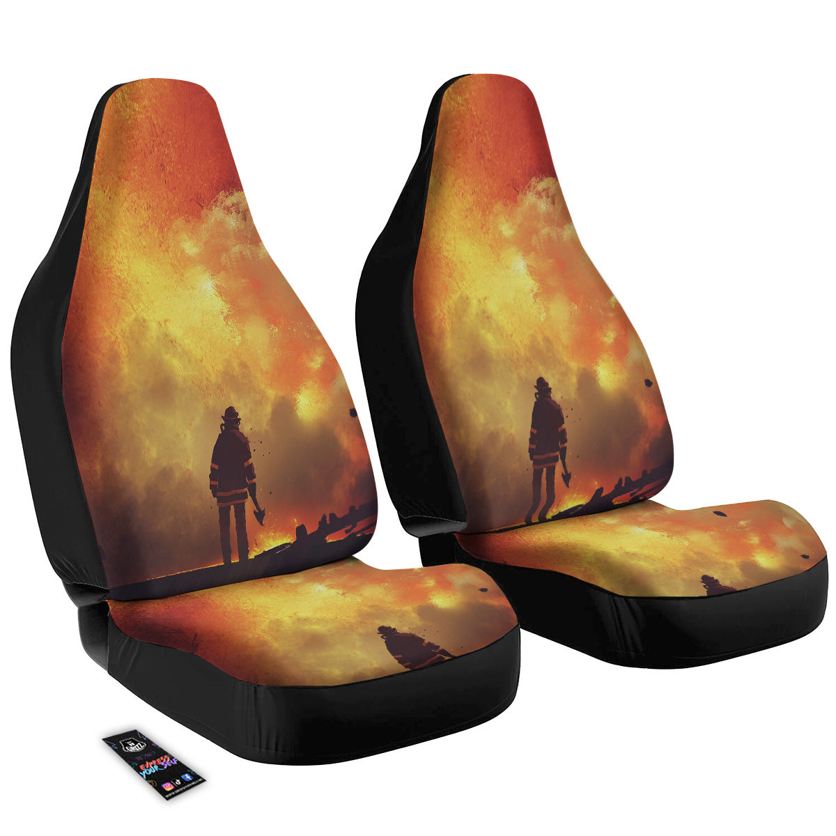 Brave Firefighter In The Fire Print Car Seat Covers-grizzshop