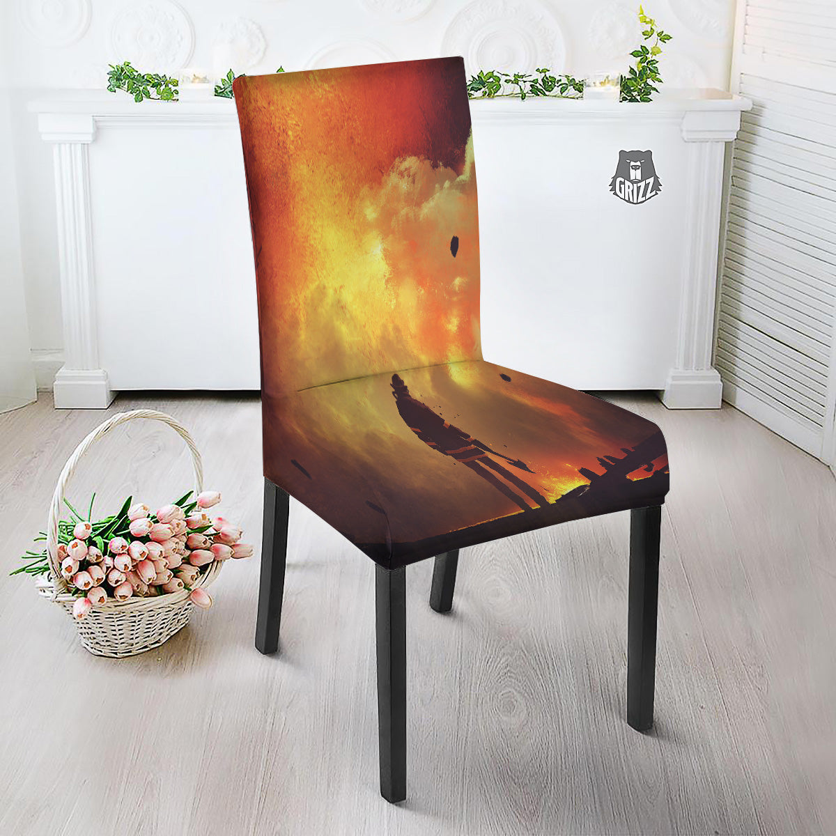 Brave Firefighter In The Fire Print Dining Chair Slipcover-grizzshop