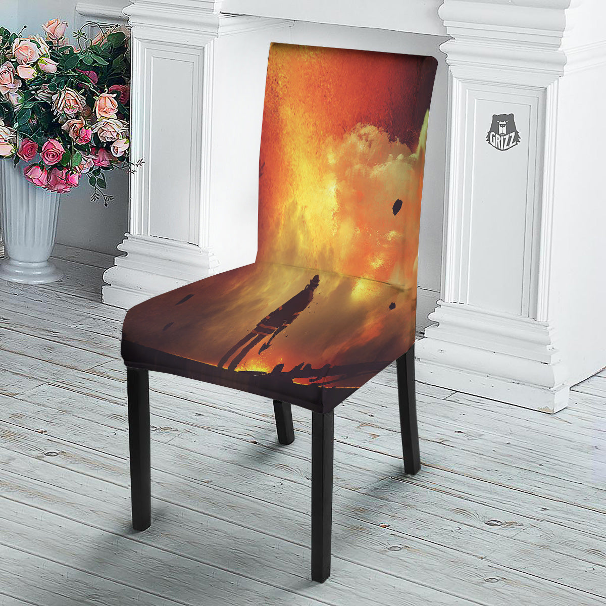 Brave Firefighter In The Fire Print Dining Chair Slipcover-grizzshop
