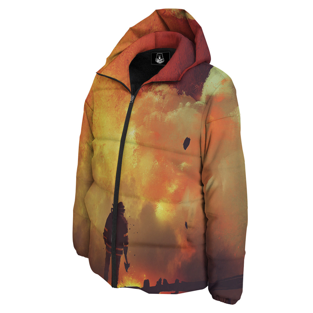 Brave Firefighter In The Fire Print Down Jacket-grizzshop