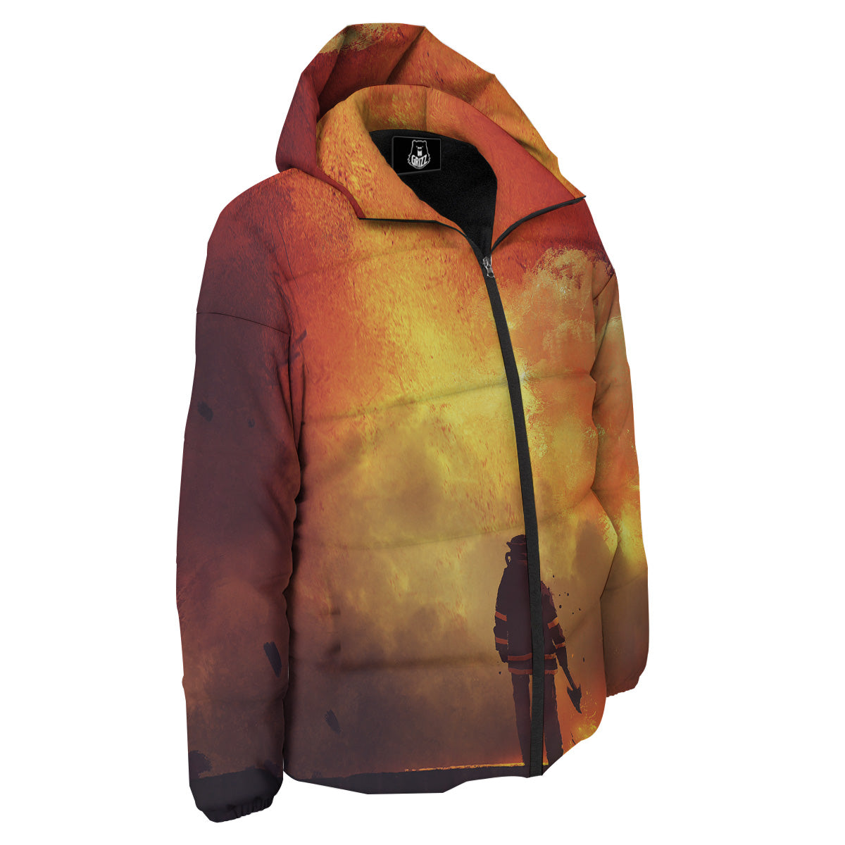 Brave Firefighter In The Fire Print Down Jacket-grizzshop