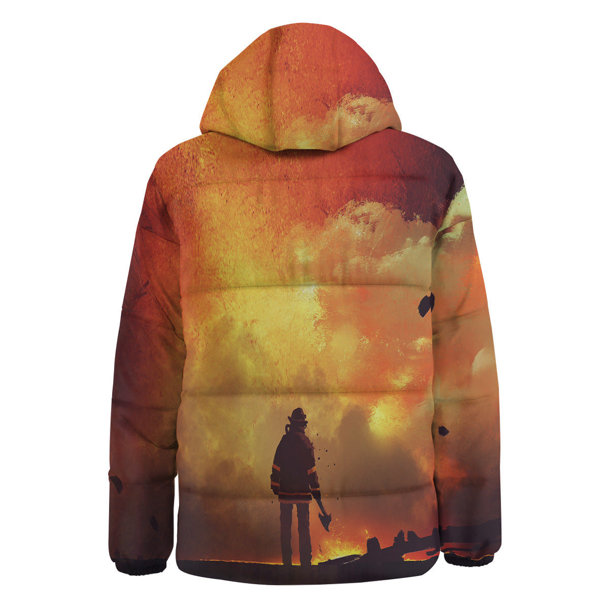 Brave Firefighter In The Fire Print Down Jacket-grizzshop