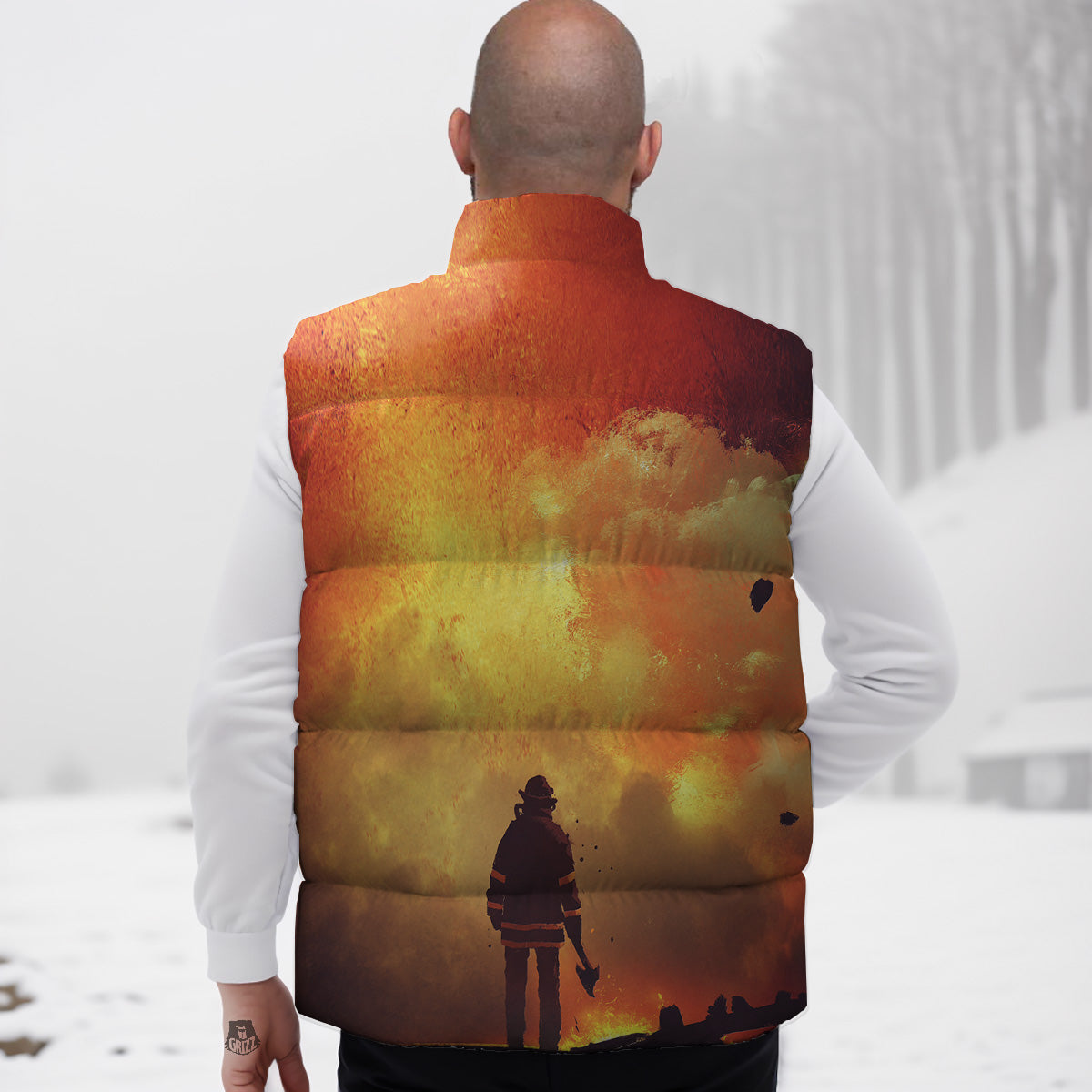 Brave Firefighter In The Fire Print Down Vest