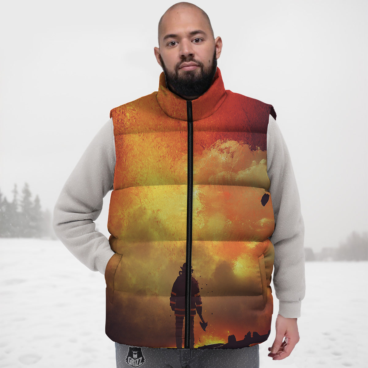 Brave Firefighter In The Fire Print Down Vest