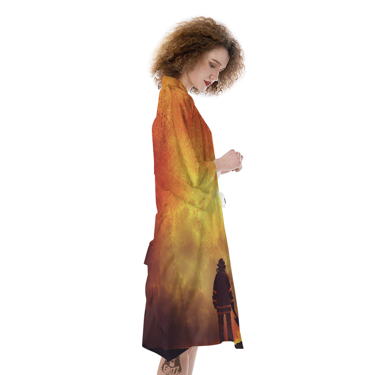 Brave Firefighter In The Fire Print Kimono-grizzshop