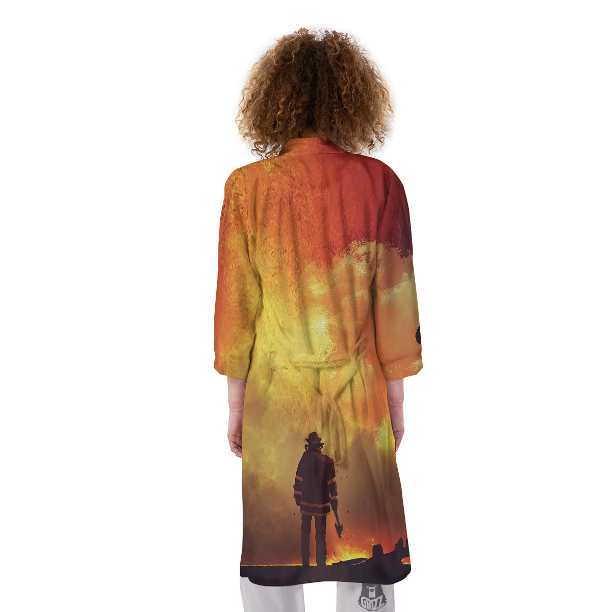 Brave Firefighter In The Fire Print Kimono-grizzshop