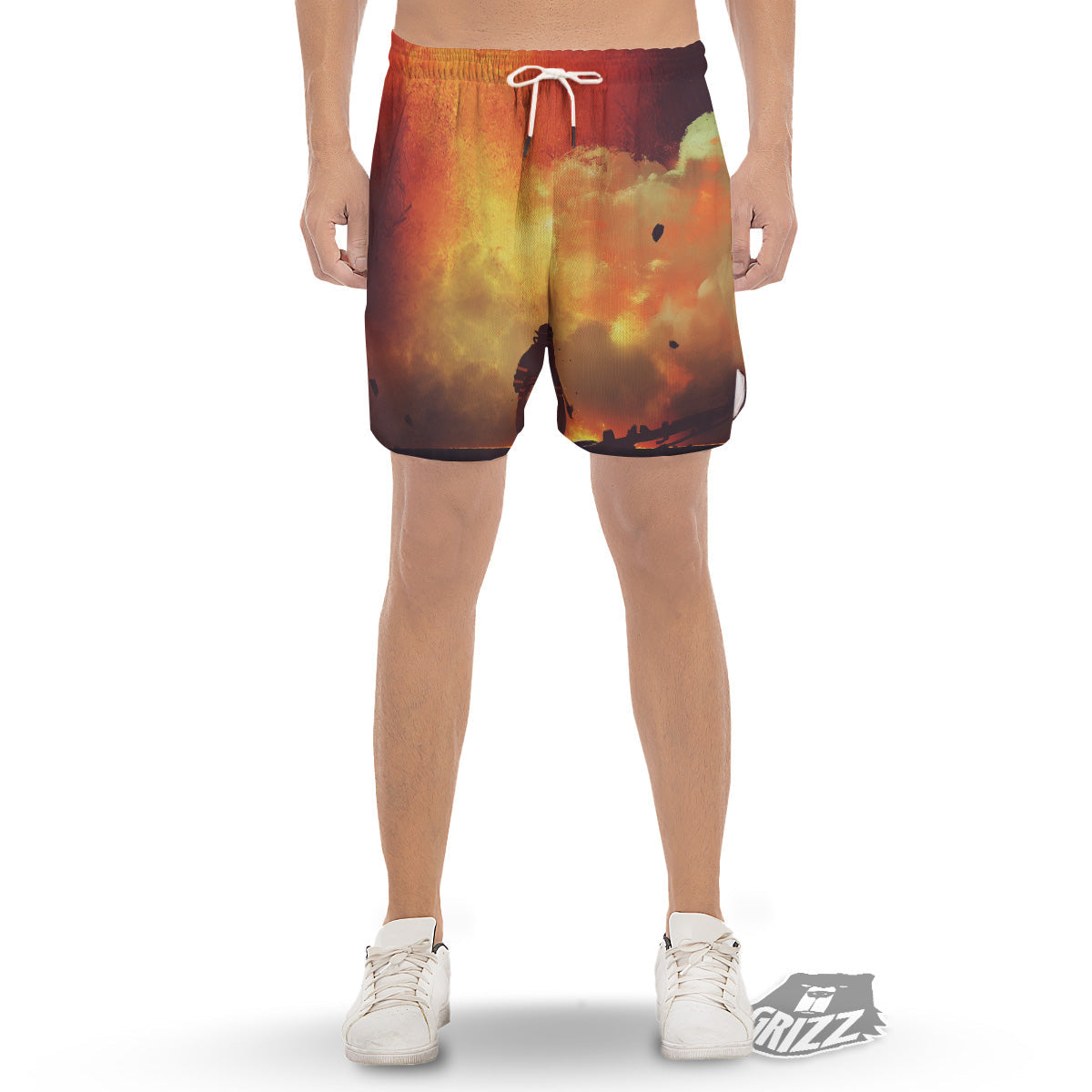 Brave Firefighter In The Fire Print Men's Gym Shorts-grizzshop