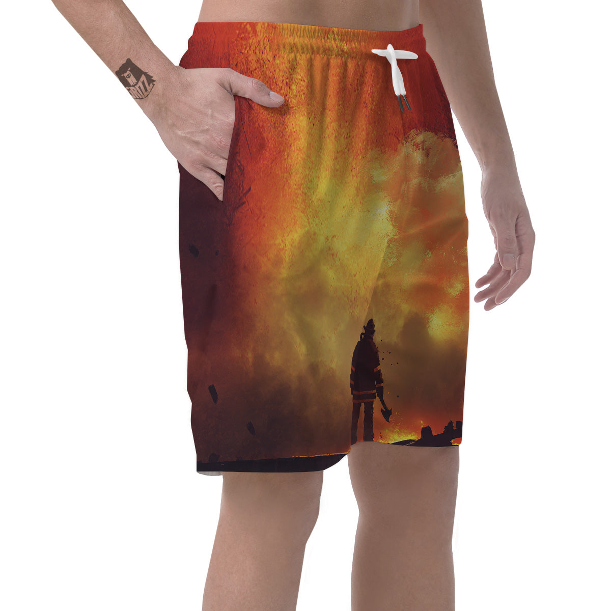 Brave Firefighter In The Fire Print Men's Shorts-grizzshop