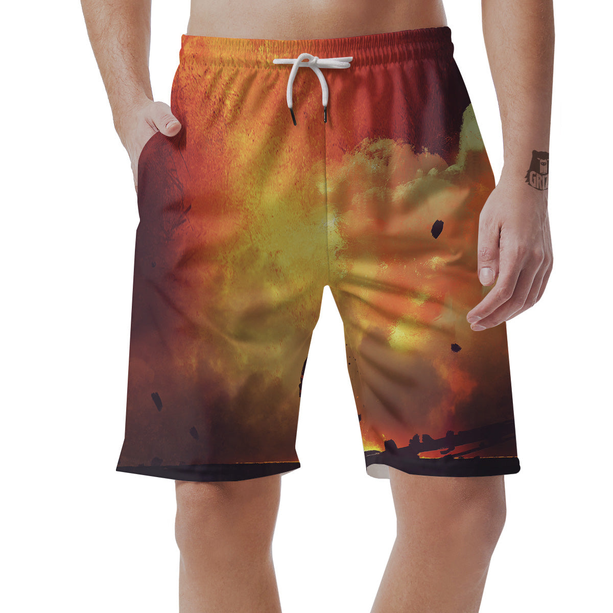 Brave Firefighter In The Fire Print Men's Shorts-grizzshop