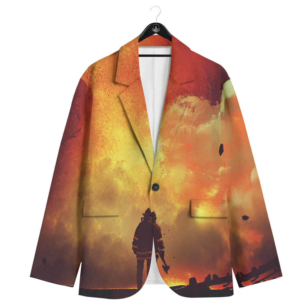 Brave Firefighter In The Fire Print Men's Sport Coat-grizzshop
