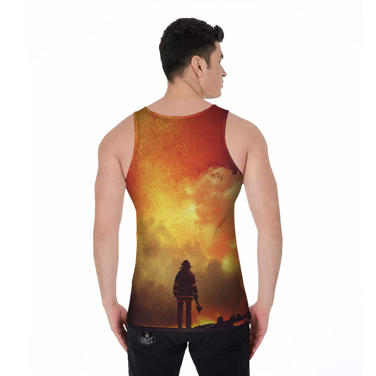 Brave Firefighter In The Fire Print Men's Tank Top-grizzshop