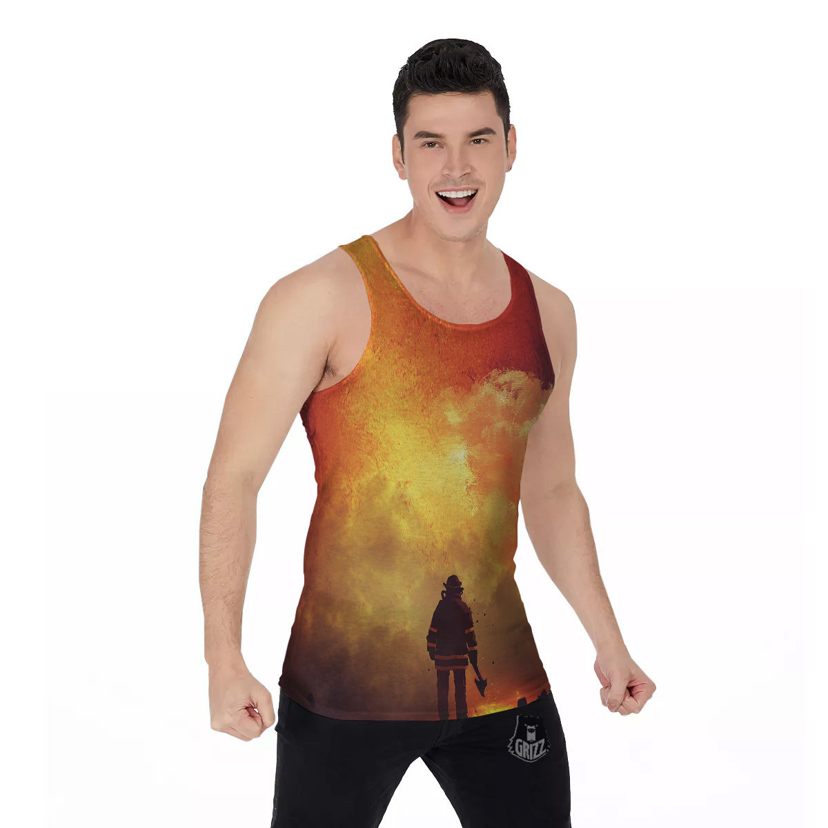 Brave Firefighter In The Fire Print Men's Tank Top-grizzshop