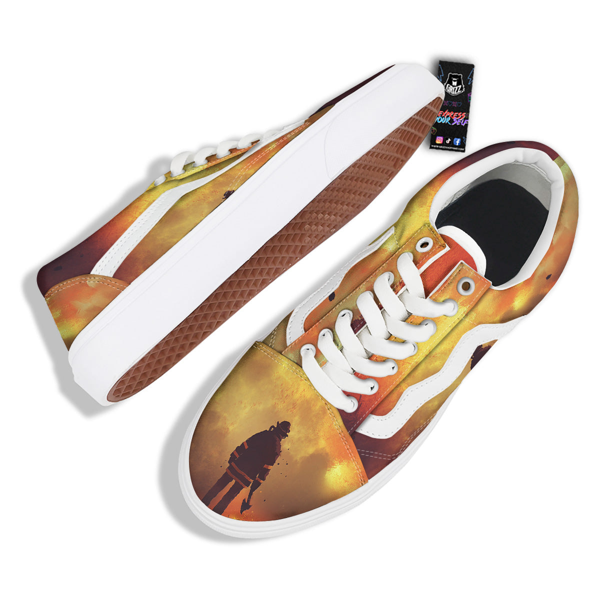 Brave Firefighter In The Fire Print Skate Shoes-grizzshop