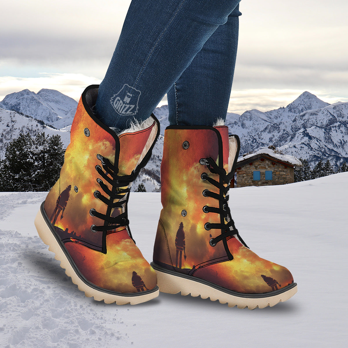 Brave Firefighter In The Fire Print Snow Boots-grizzshop