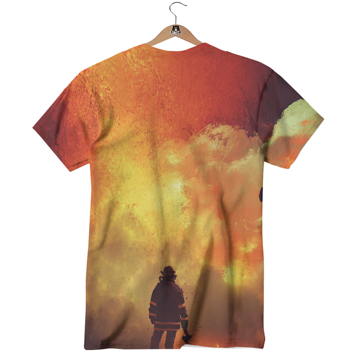 Brave Firefighter In The Fire Print T-Shirt-grizzshop