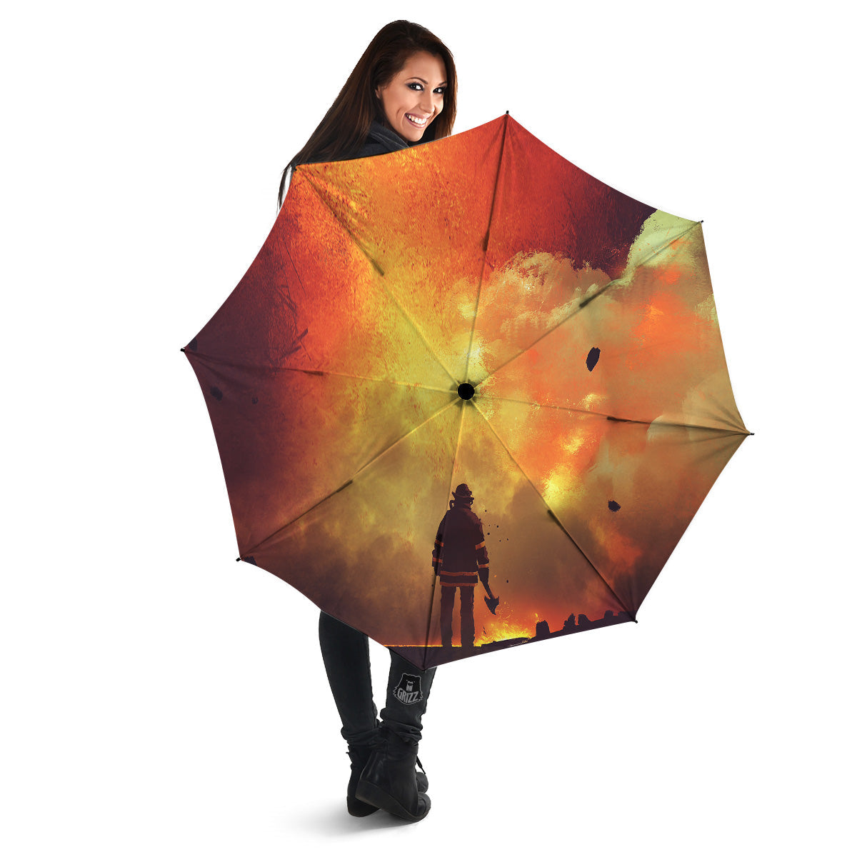 Brave Firefighter In The Fire Print Umbrella-grizzshop