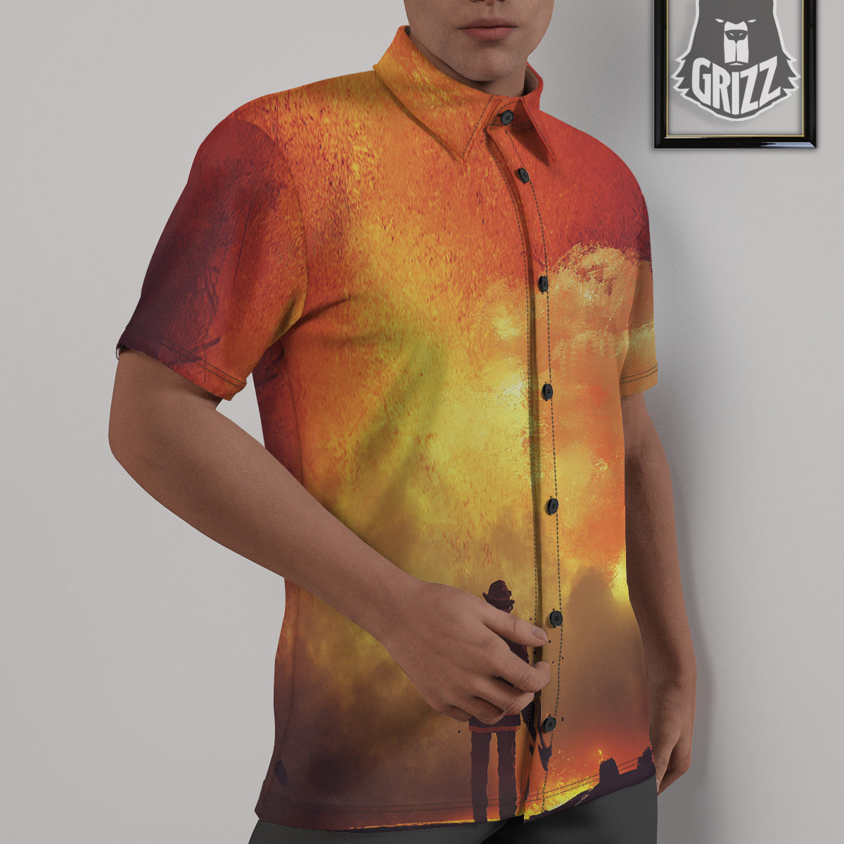Brave Firefighter In The Fire Print Untucked Shirts-grizzshop