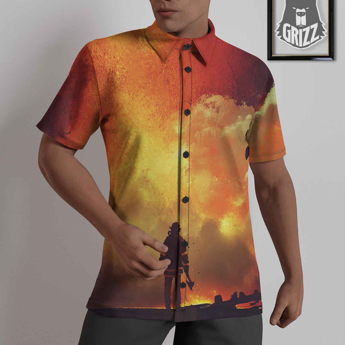 Brave Firefighter In The Fire Print Untucked Shirts-grizzshop