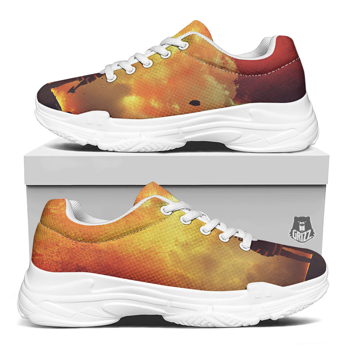Brave Firefighter In The Fire Print White Chunky Shoes-grizzshop
