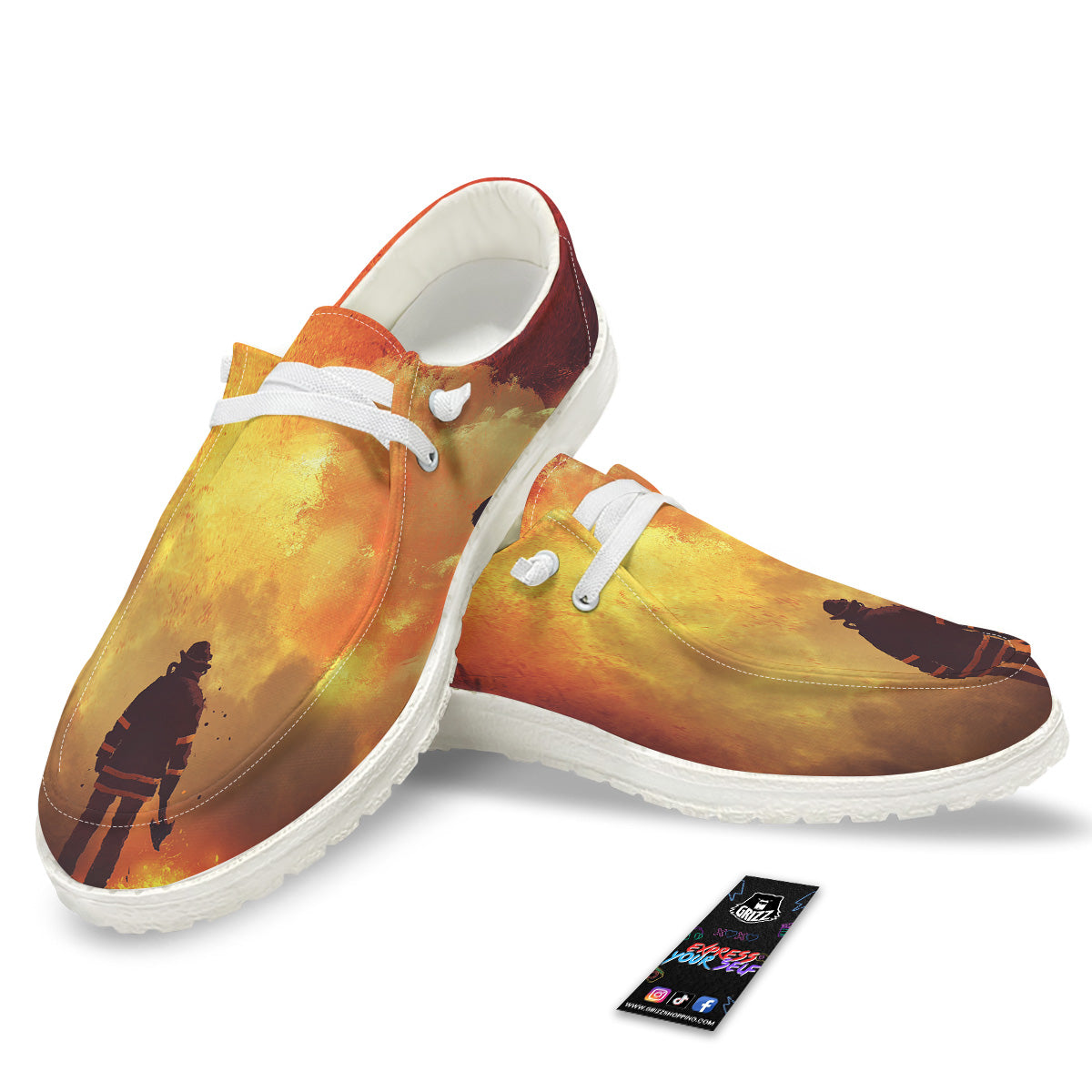 Brave Firefighter In The Fire Print White Loafers-grizzshop