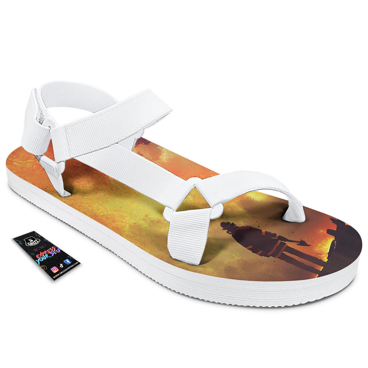 Brave Firefighter In The Fire Print White Open Toe Sandals-grizzshop