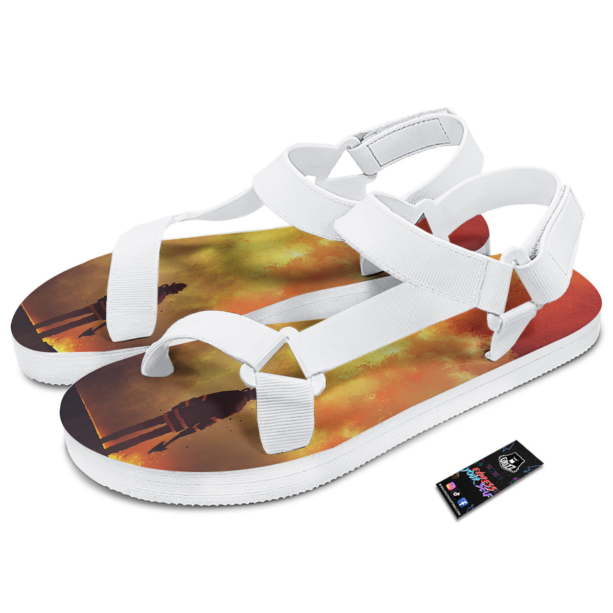 Brave Firefighter In The Fire Print White Open Toe Sandals-grizzshop