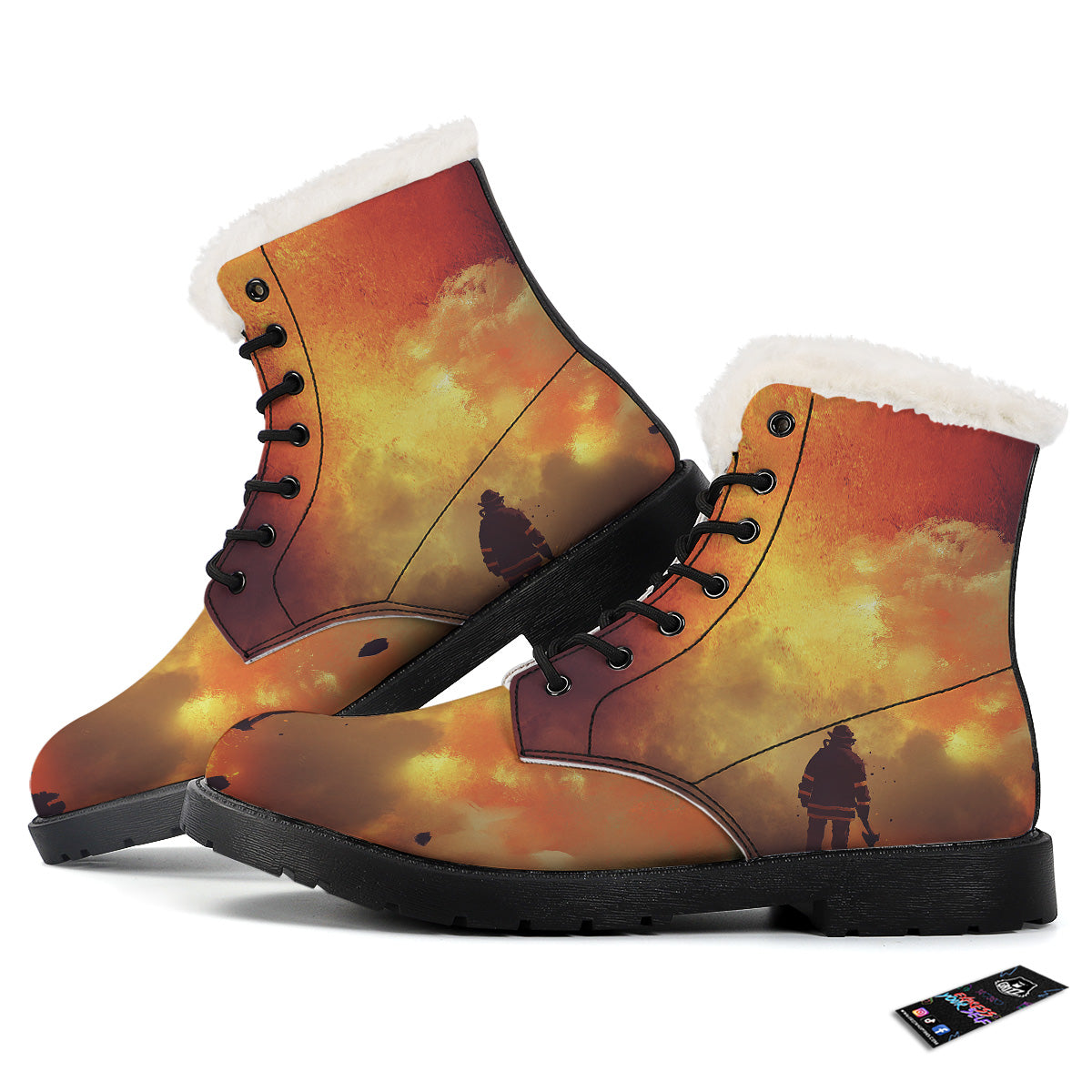 Brave Firefighter In The Fire Print Winter Boots-grizzshop