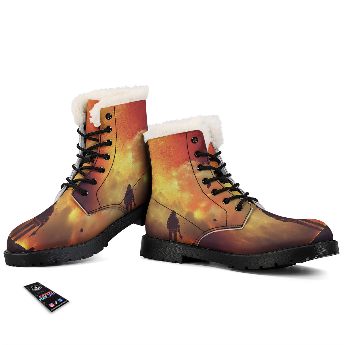 Brave Firefighter In The Fire Print Winter Boots-grizzshop