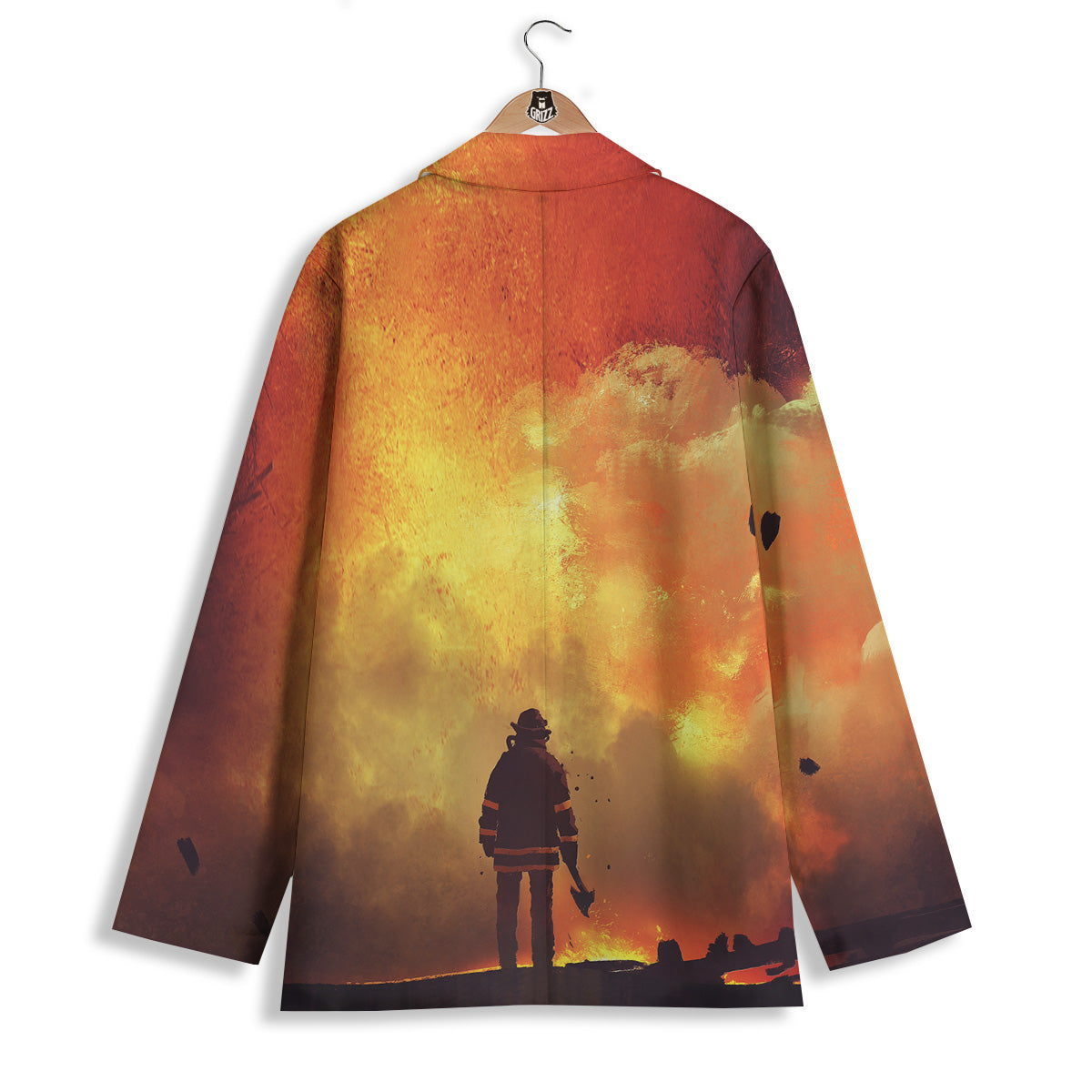 Brave Firefighter In The Fire Print Women's Blazer-grizzshop