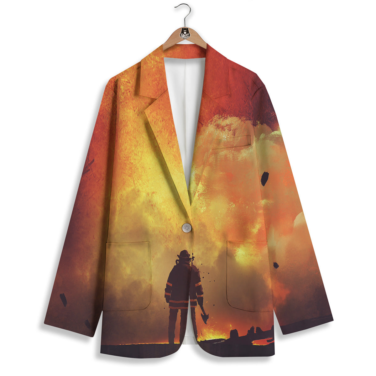 Brave Firefighter In The Fire Print Women's Blazer-grizzshop