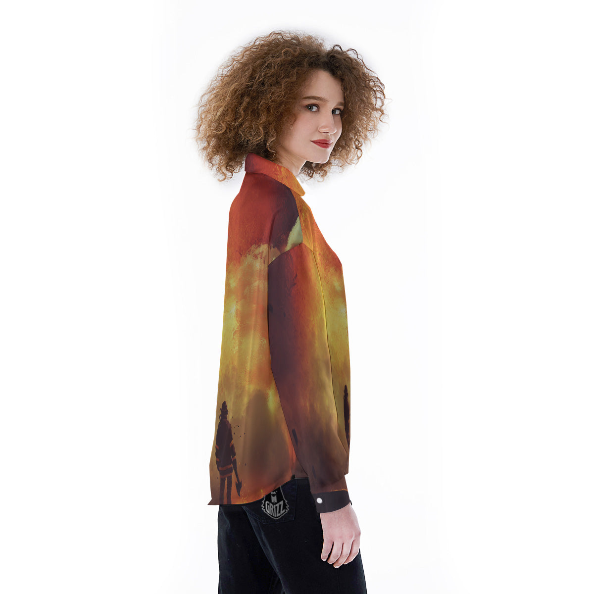 Brave Firefighter In The Fire Print Women's Long Sleeve Shirts-grizzshop