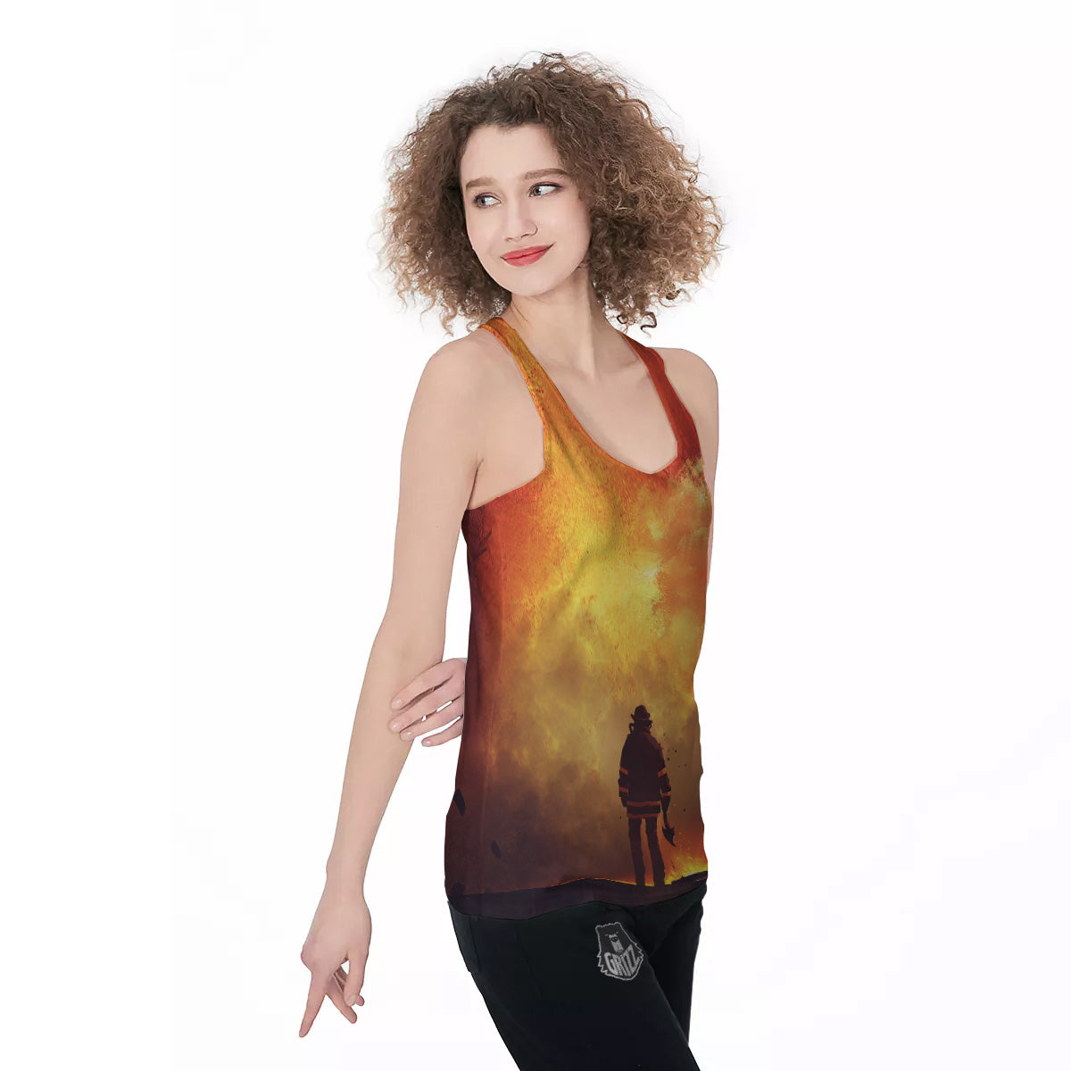 Brave Firefighter In The Fire Print Women's Racerback Tank Top-grizzshop
