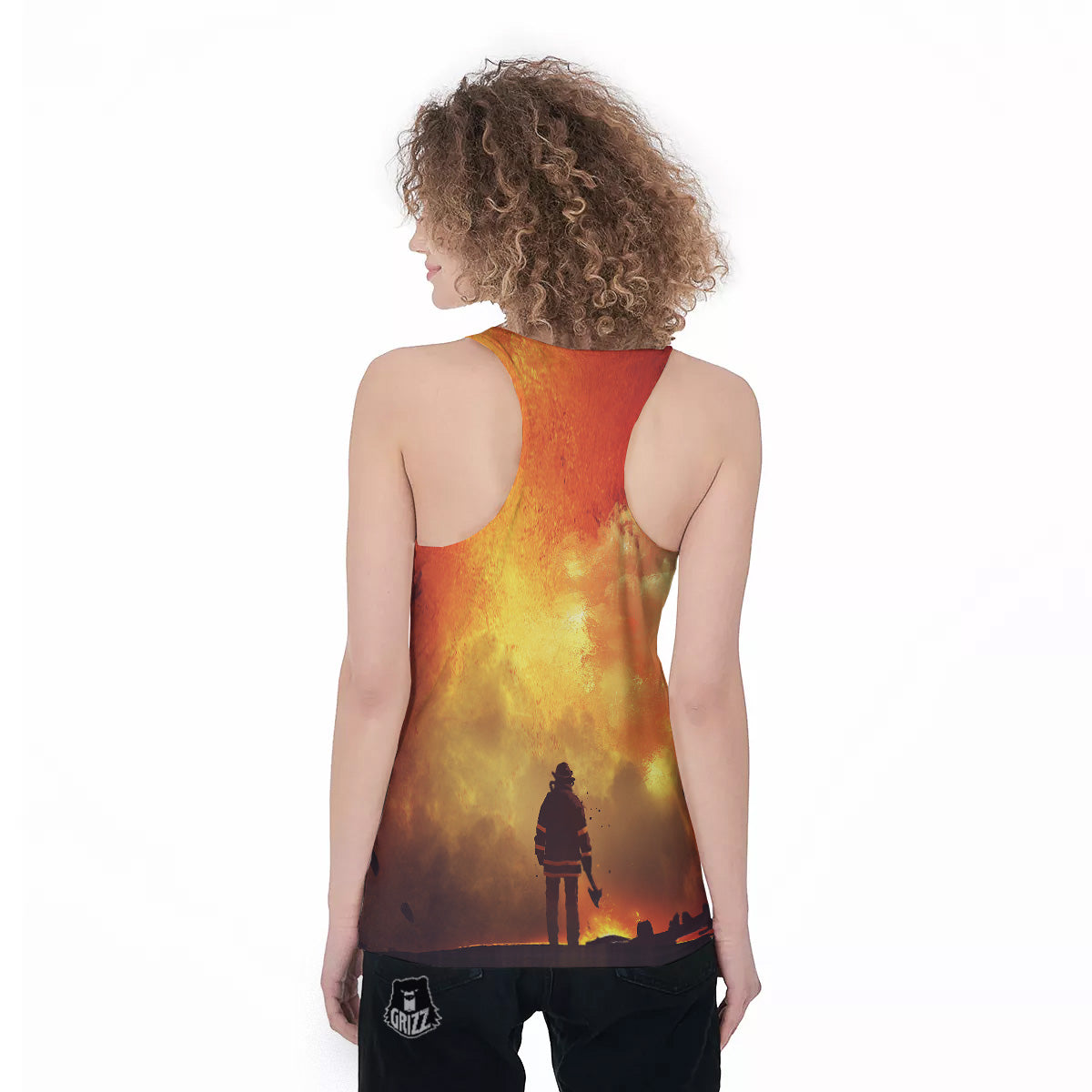 Brave Firefighter In The Fire Print Women's Racerback Tank Top-grizzshop