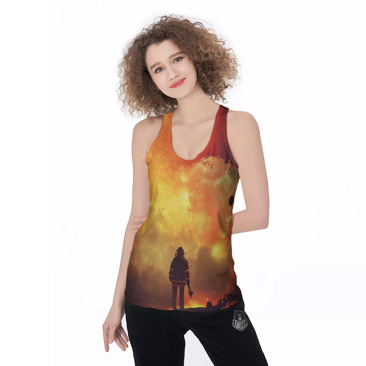 Brave Firefighter In The Fire Print Women's Racerback Tank Top-grizzshop