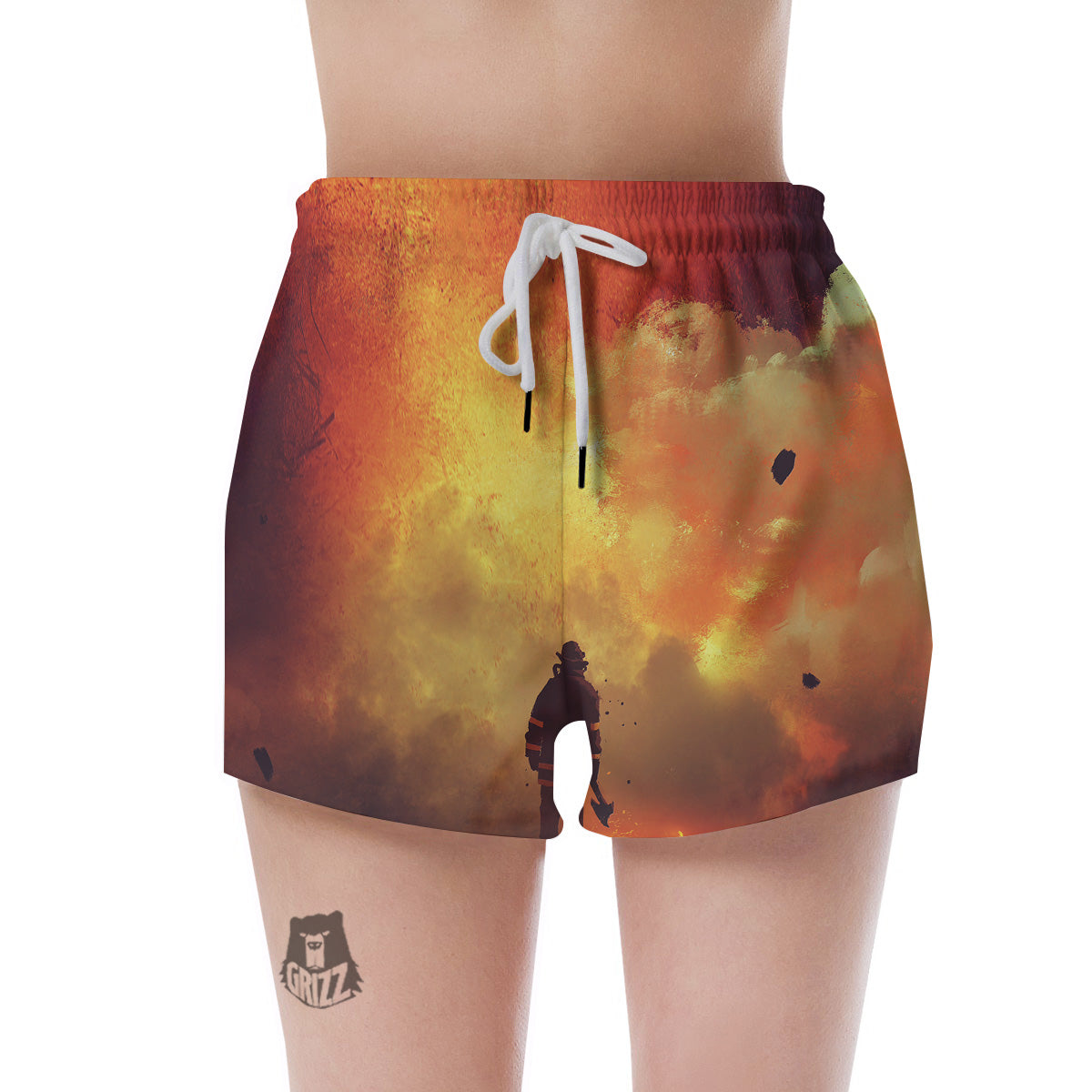 Brave Firefighter In The Fire Print Women's Shorts-grizzshop