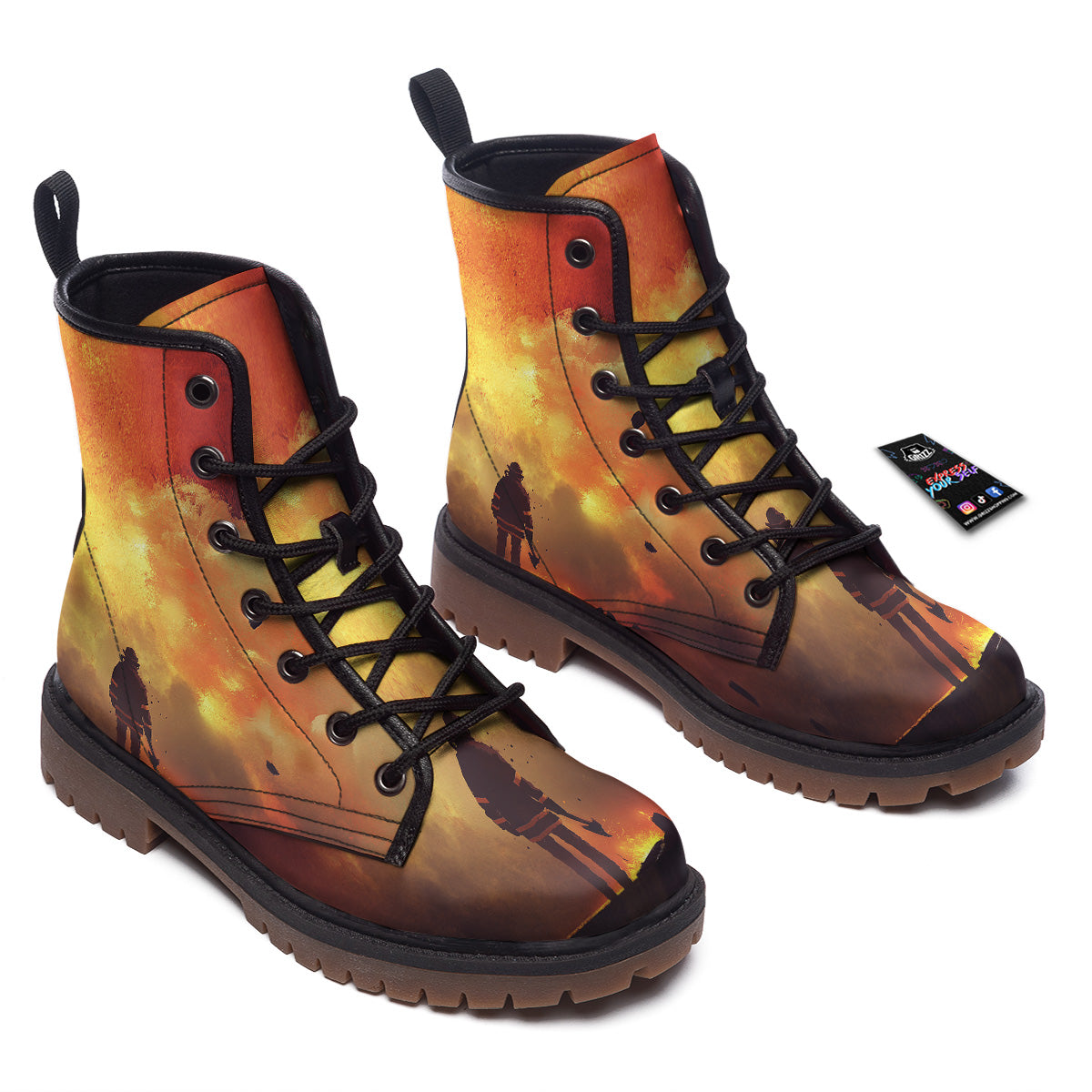 Brave Firefighter In The Fire Print Work Boots-grizzshop