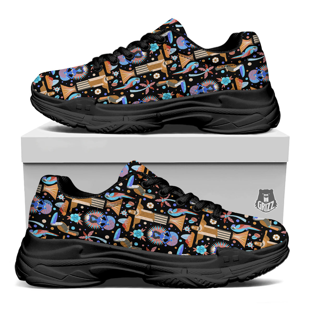 Brazil Symbols Country Print Pattern Black Chunky Shoes-grizzshop