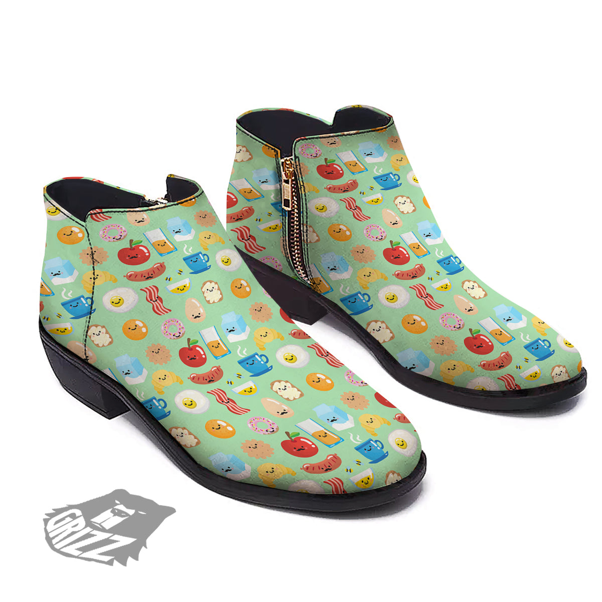 Breakfast Cartoon Print Pattern Ankle Boots-grizzshop