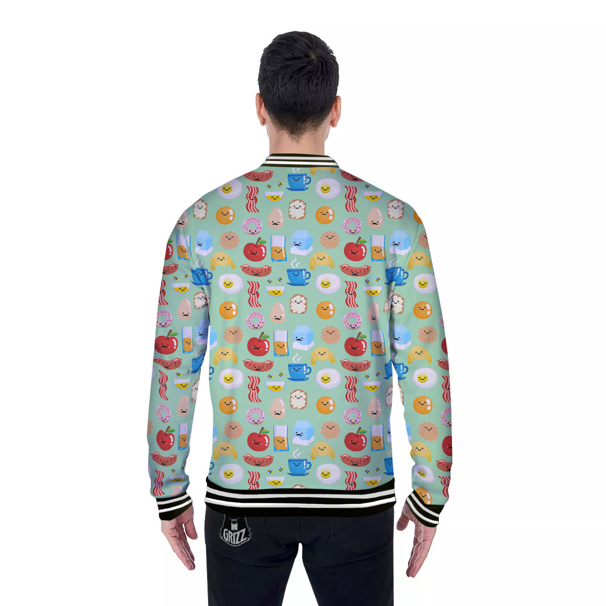 Breakfast Cartoon Print Pattern Baseball Jacket-grizzshop